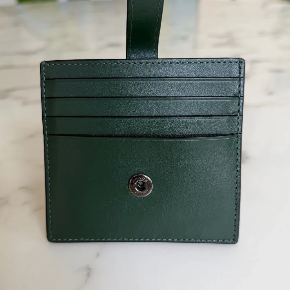 Coach Heritage Card Case Dark Clover Green Leather Snap Wallet C3162 Unisex